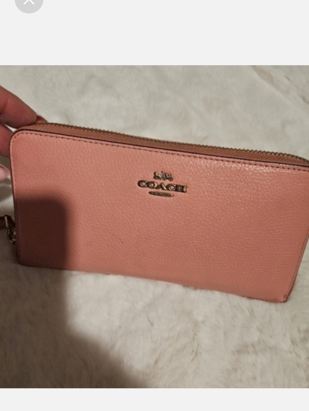 Coach Blush Pink Accordian Zip-Around Pebbled Leather Wallet
